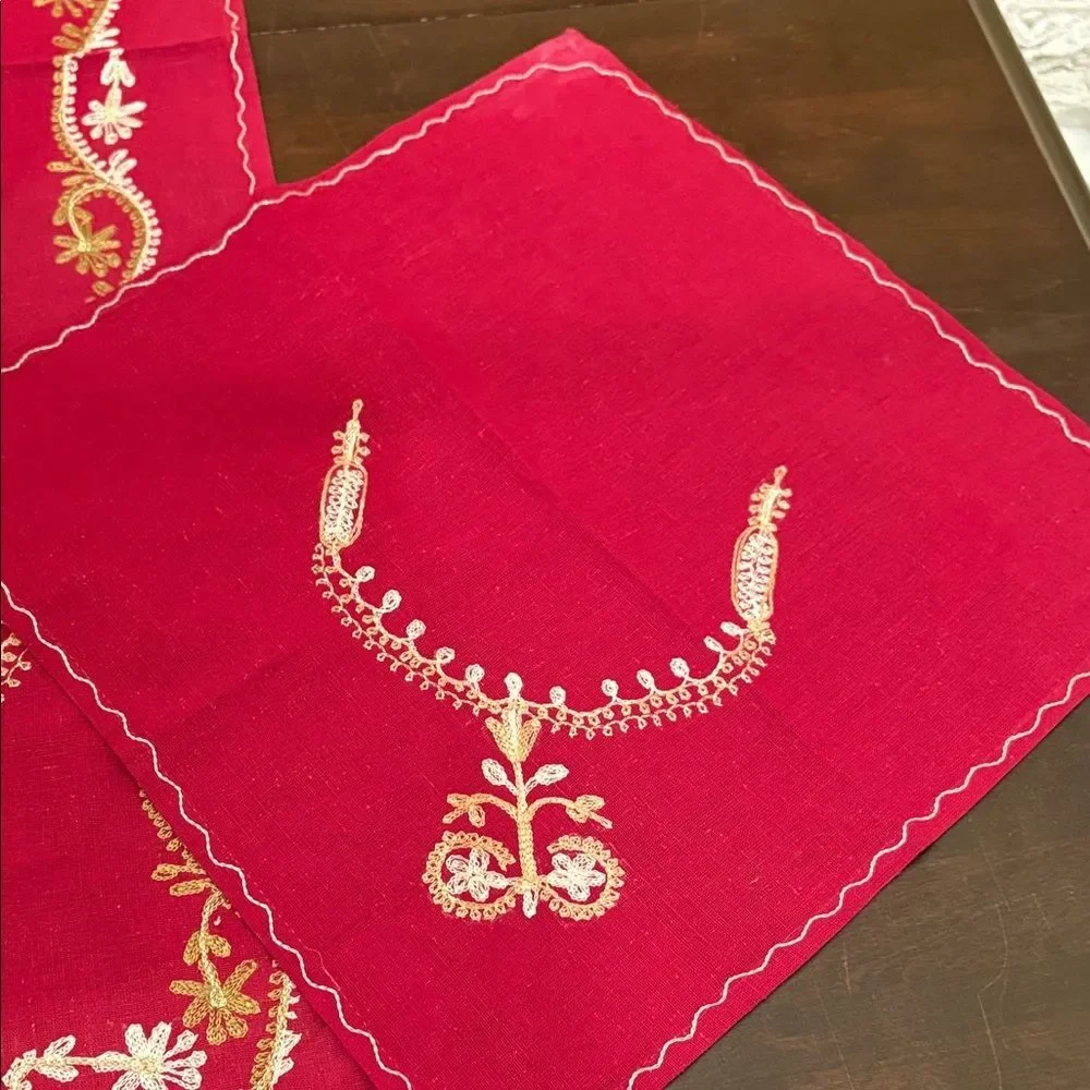 Elegant Red Embroidered Table Runner Set